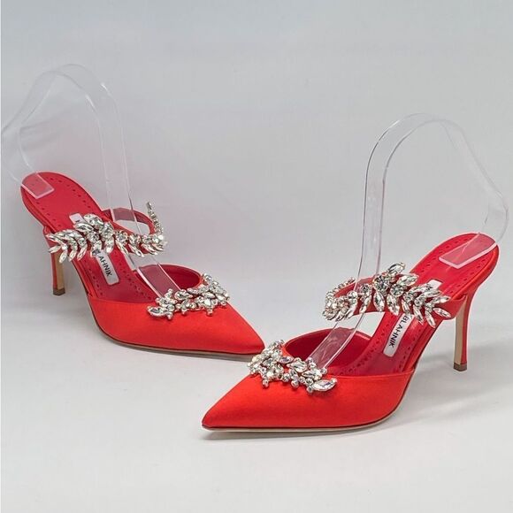 Manolo Blahnik Lurum 90MM Embellished Satin Mules size 36 - Picture 10 of 14